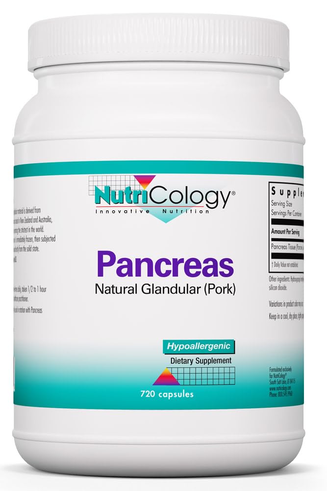 Nutrikologija Pankreas Prehranska dopolnila - Prebavna podpora, Naravni Glandur (Pork), Encimi, hipoalergeni, vegetarijanske kapsule, Gluten Free - 720 Count