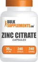 BulkSupplements.com Cinkov citrat Kapsule - cinkovi dodatki, Gluten prost - 30mg na serviranje, 1 kapsula na serviranje, 240 Število (Pack of 1)