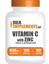 BulkSupplements.com Vitamin C z cinkovimi kapsulami - vitamin C 1000mg & cink 15mg, za imuno podporo - Vegan, 2 kapsuli na serviranje, 360 Veg število (Pack of 1)