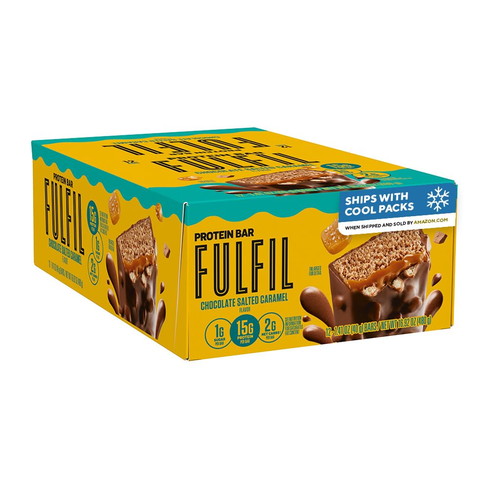 FULFIL proteinski prigrizki, čokoladni soljeni karamelne arome, gluten brez 15g proteinov, slaščic, 12 št.