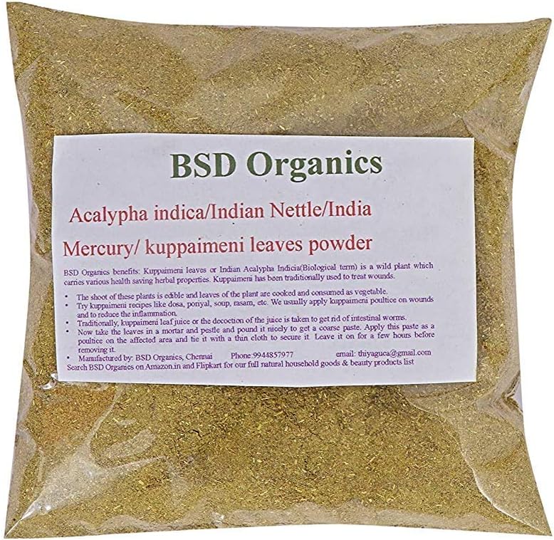 Listi v prahu Acalypha Indica/indijska kopriva/indijsko živo srebro/indijski copperleaf/kuppaimeni (200 Gram / 7 Ounce)