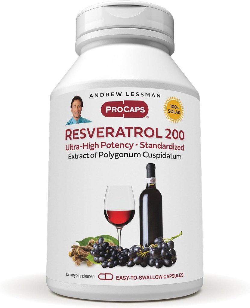 ANDREW LESSMAN Resveratrol-200mg - 30 kapsul - dobrodelno rdeče vino, naravno pojavlja antioksidant, brez alkohola. Aditivi prosti