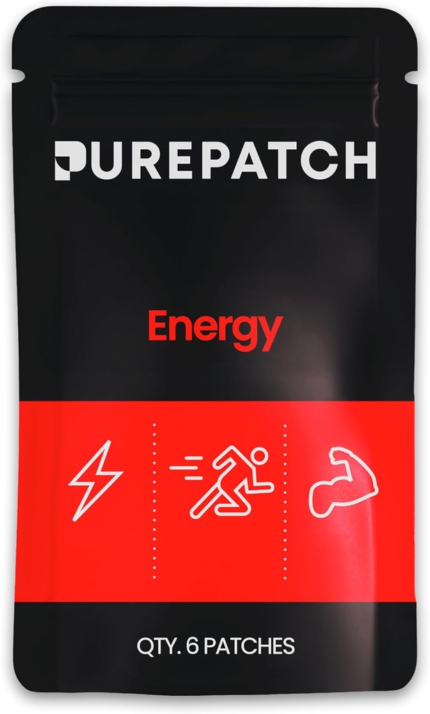 Pure Patch Energy Patch – Na rastlinah osnovan Vegan Topical Patch – Kofein – CoQ10 – Aminokisline – Elektroliti – Neprebavljiva – Odporna voda – Nežen na kožo – Gluten Free – Made in USA – 6 obliži