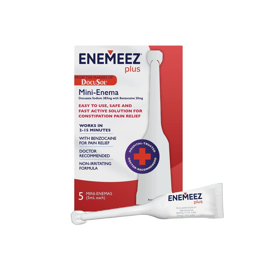 Enemeez Docusol Plus Docusate Natrijev Enema - Jasno 5 ml, 5 Število, hitro ukrepanje za zaprtje