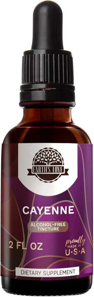 Zemeljska ljubezen - Kajenski alkohol brez zeliščnega ekstrakta Tinktura, superkoncentrirana Cayenne (Capsicum annuum) Posušena paprika (2 Fl Oz)