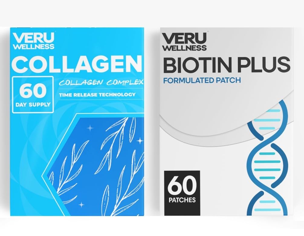 Veru Wellness Koža Nail Duo Obliži Lifestyle - Biotin Collagen - Self Adhesive Time Release Topical Patch, 8-10 ur (60 dnevna dobava)