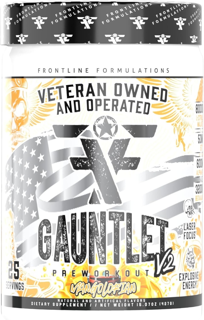 Gauntlet Pred-workout Powder, Eksplozivni vadbe, Laser Focus, Mid Stim, Neverjetna aroma, Veteran v lasti in deluje (25 Služabniki, Mangolorian)