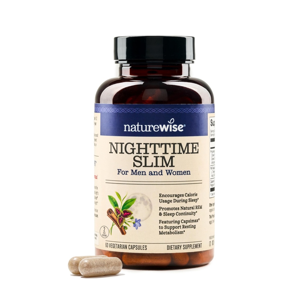 Naturewise Night Time Fitness Support Supplement & Natural Sleep Aid with Cayenne Extract, Green Coffee Bean, GABA, L-Theanine - Vegetarian, Non-GMO - 60 kapsul[1-mesečna zaloga]