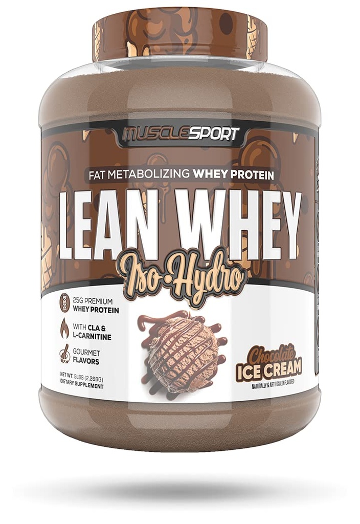 Musclesport Lean Whey RevolutionTM Protein Powder - sirotkin izolat - nizkokalorični, nizkokalorični, nizkomaščobni, neverjetne arome - 25g beljakovine na Scoop - 5 funtov čokoladni sladoled