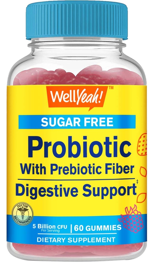 Brez sladkorja Probiotik s Prebiotic Gummies (5 milijard CFU) - Prebavna podpora, Gut zdravje, in vaginalna podpora - Rokavice Stable Probiotic Gummy, Prebiotiki in probiotiki za ženske in moške - 60 Count