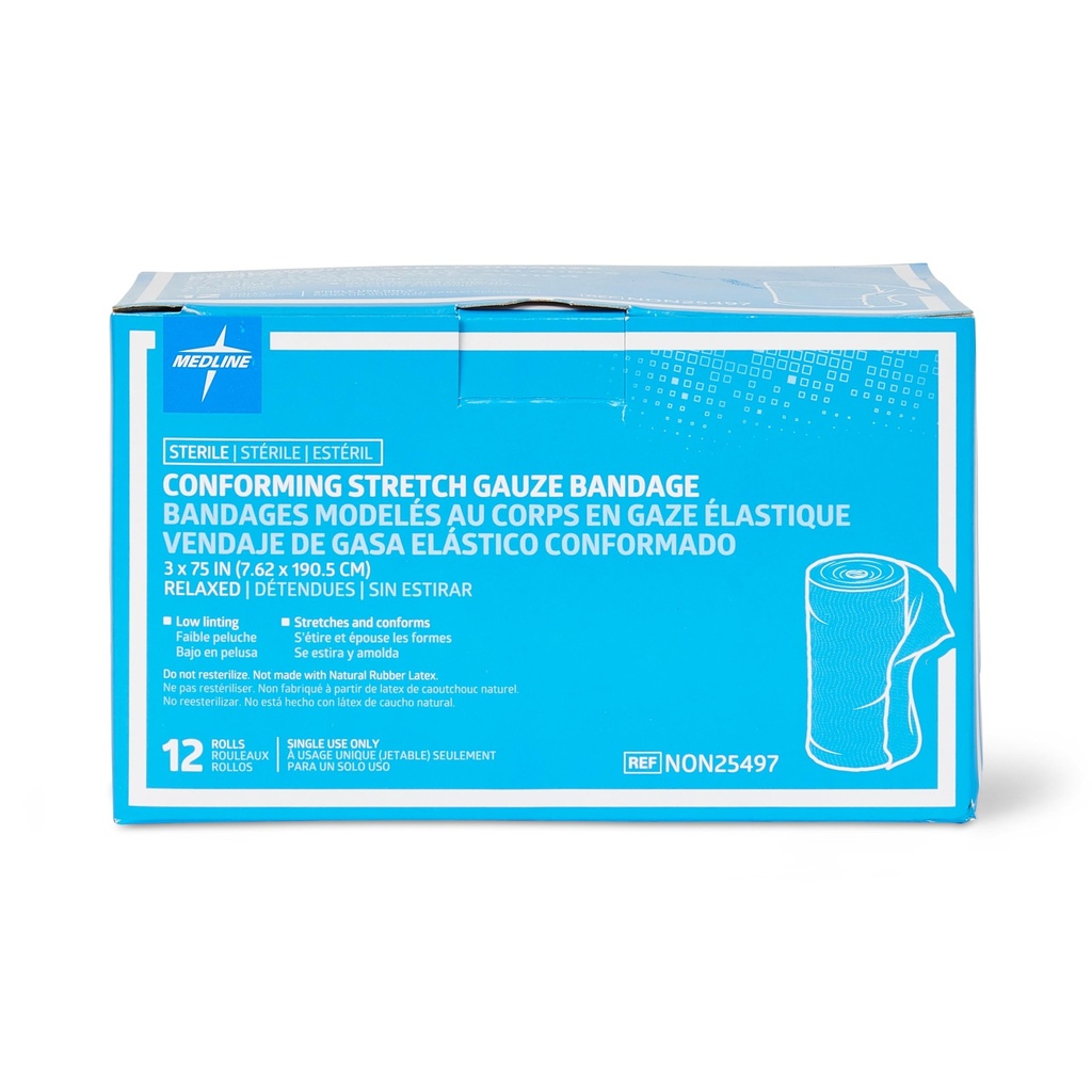 Medline Sterile Conforming Gaze Bandages, 3" x 75", Idealno za nego ran, paket 96
