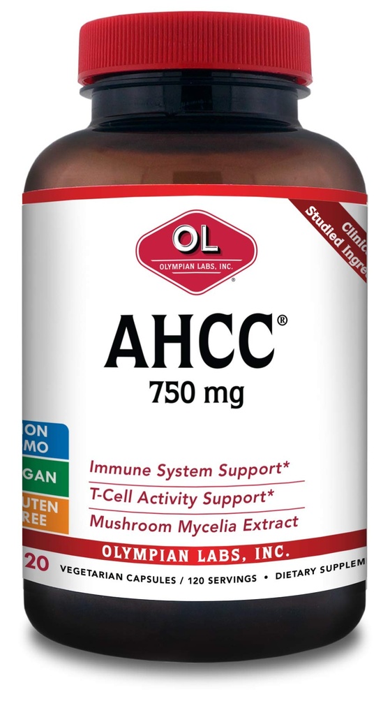 Olympian Labs Premium AHCC Dodatek 750mg AHCC na kapsulo – Podpira Imunsko zdravje, delovanje jeter, in naravno ubijalsko celično dejavnost - razsutem stanju 120 Serving