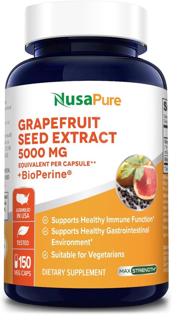 NusaPure Grenivke Extract 5000 mg na kapsulo (Extract 10:1) Bioperine 150 Veggie caps (Vegan, Gluten Free, Non-GMO)