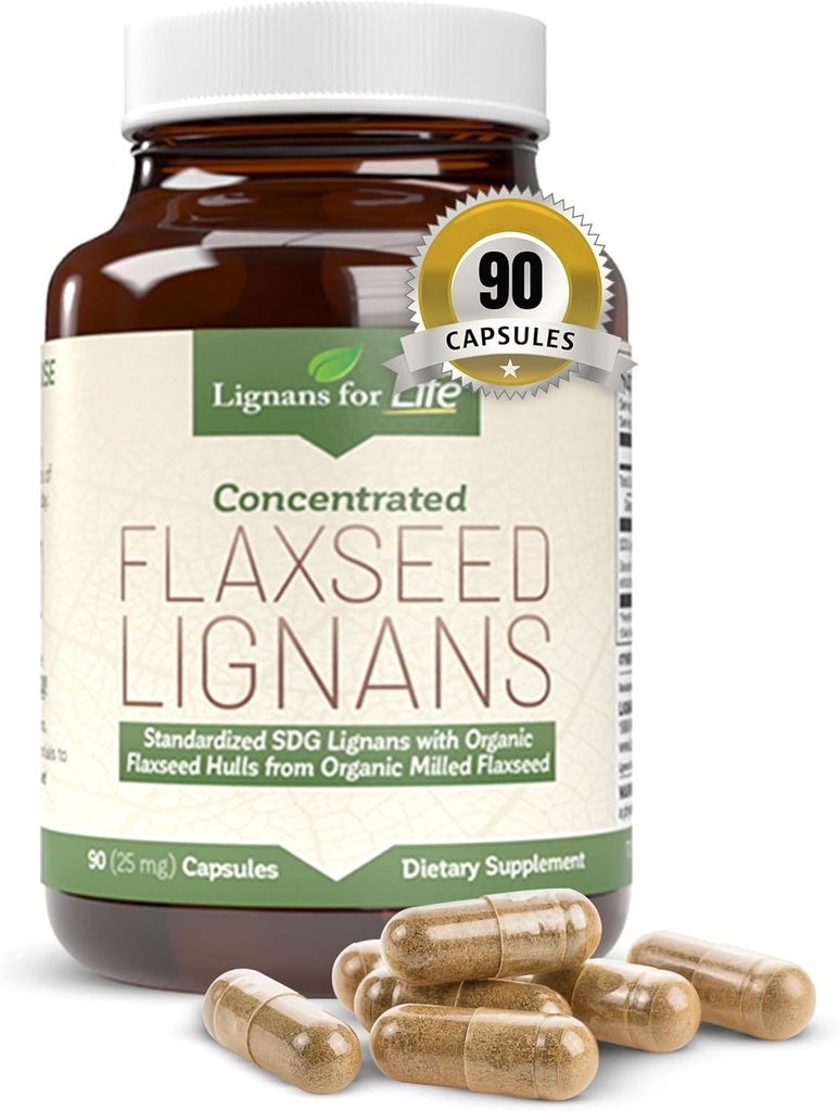 Lignani za življenje Laneno seme in SDG - Omega 3 Maščobne kisline, Fiber antioksidanti - pomaga izboljšati svetlečo plašč, Prebavna in zdravje srca, 25mg, 90 Kapsule, 1 pakiranje