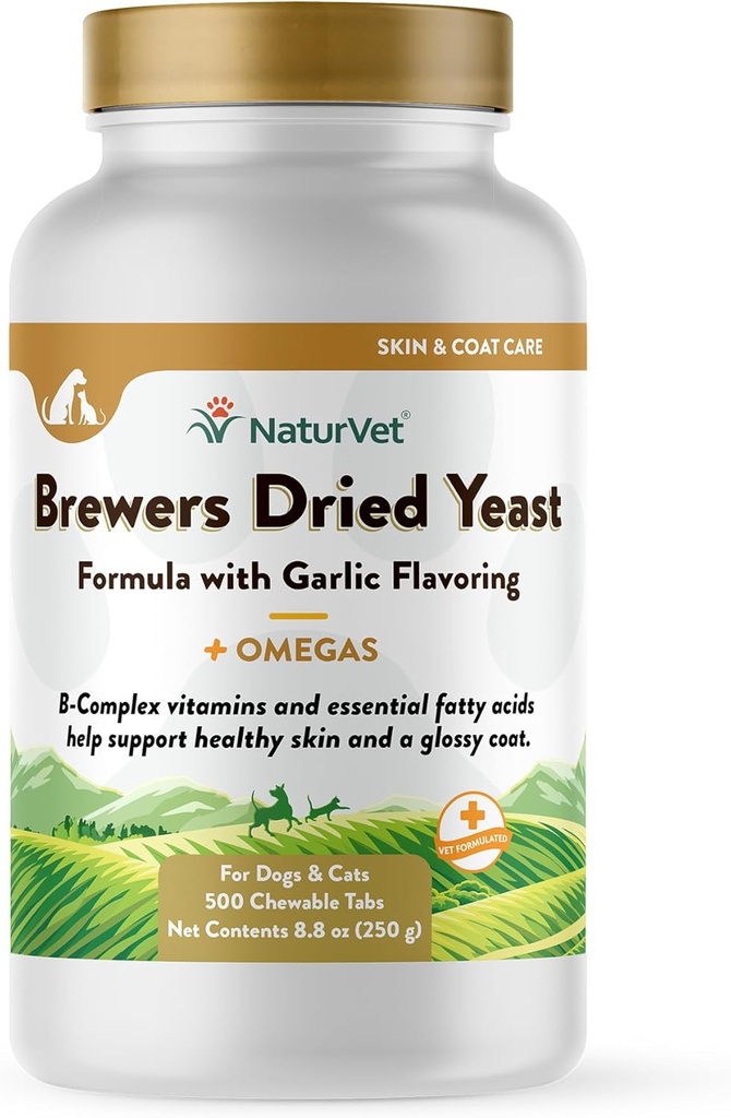 NaturVet Brewer je posušeno Yeast Pet dodatek s česen arome – Vključuje B-kompleks vitaminov, Omega-3, 6, & 9 Maščobne kisline – pomaga podporo Glossy Coat, Zdrava koža za pse, Mačke 500 Ct.