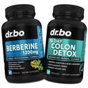 Berberine dodatek & Colon Cleanser Detox - Berberine HCL dopolnilo kapsule & 15 dan črevesne tablete za čiščenje in probiotik - Premium HCL Bowel gibanja dopolnila za želodčno napihnjenost