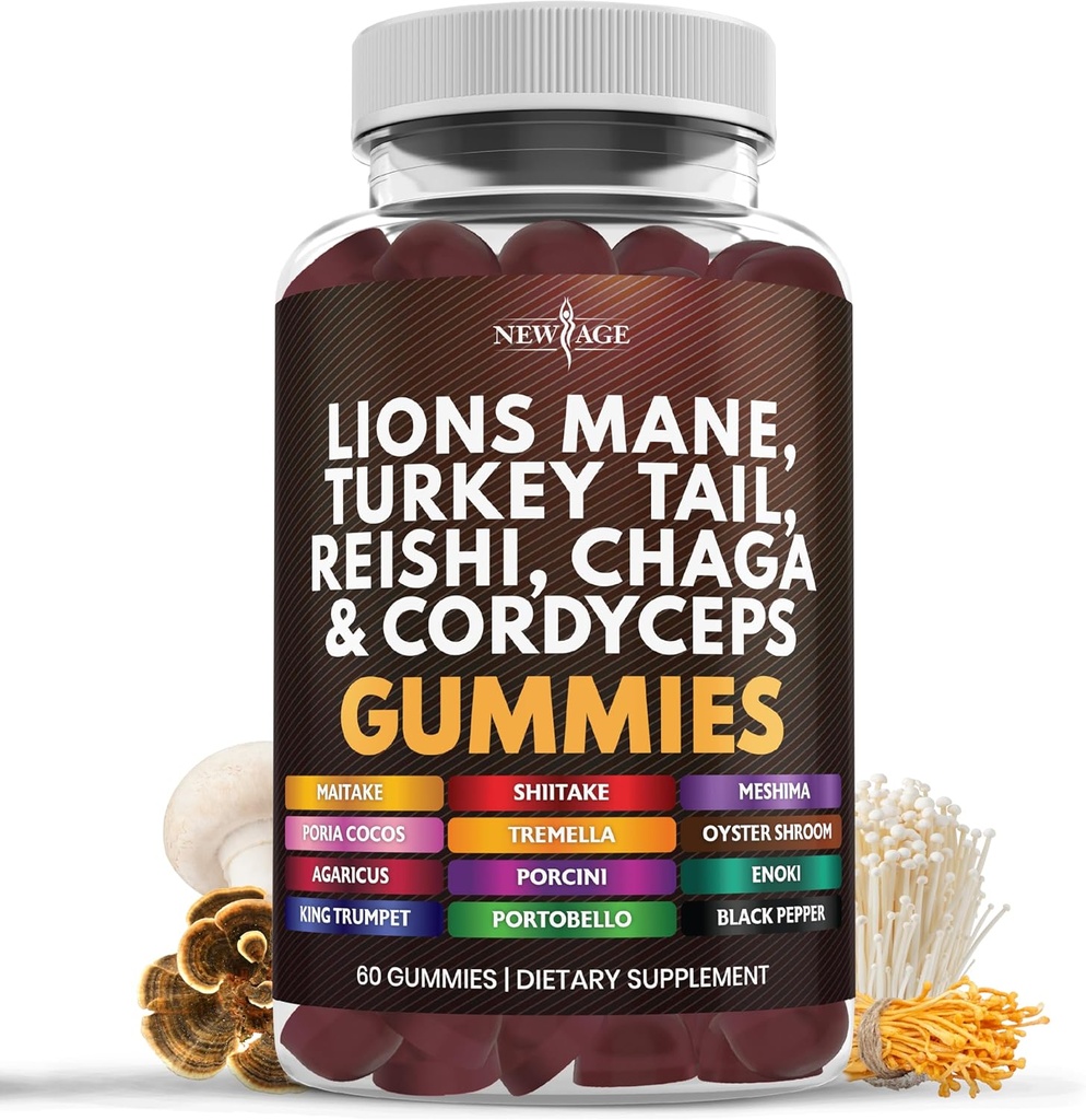NOVA STAROST Lion's Mane dodatek Gumies - goba dodatek z Reishi, Cordyceps - 60 Count