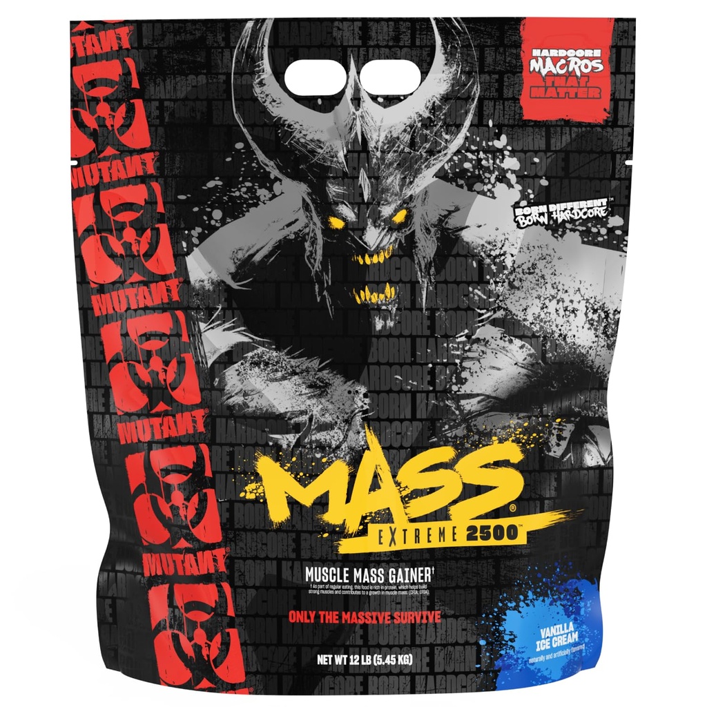 Mutant Mass Extreme Gainer – Whey Protein Powder – Gradite mišično velikost in moč – Visoka gostota čista kalorij (Vanilla sladoled, 12 funtov)