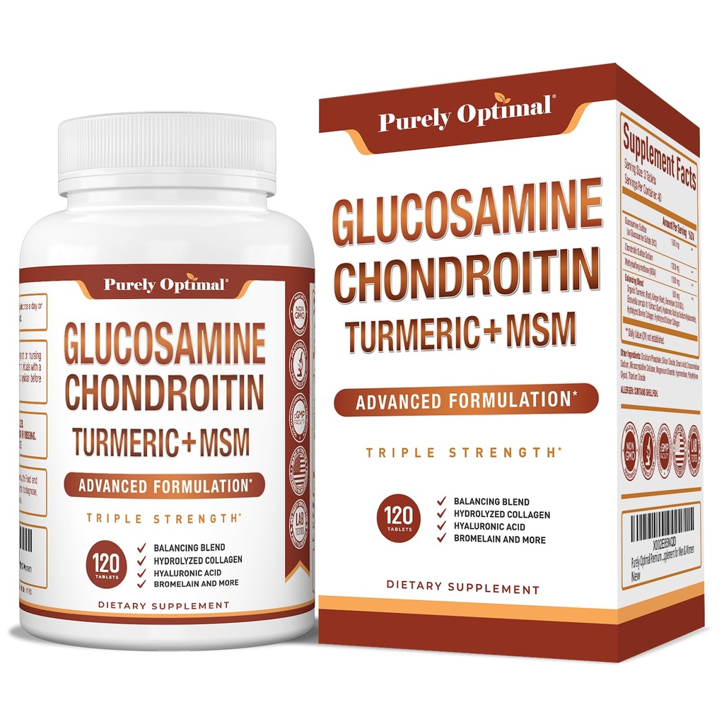 Popolnoma optimal glukozamin Chondroitin MSM dodatek w/turmeric & Boswellia - Glukozamin sulfat skupni dodatek za moške in ženske - 120 tablet