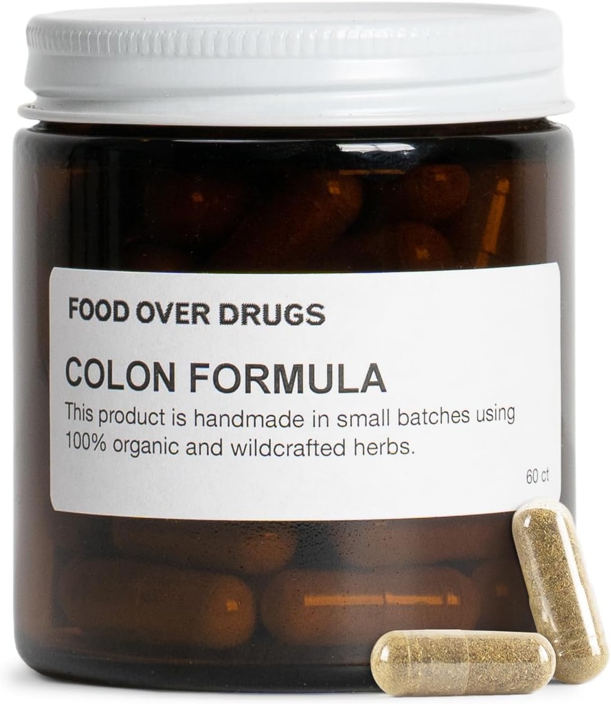 Food Over Drolls Colon Formula – Napredno čiščenje Colon Zeliščna mešanica z Cascara Sagrada, Psyllium Husk, Dandelion Root, Ginger, in Marshmallow – Rastlinsko- Based Prebavna podpora dodatek [60 ct]