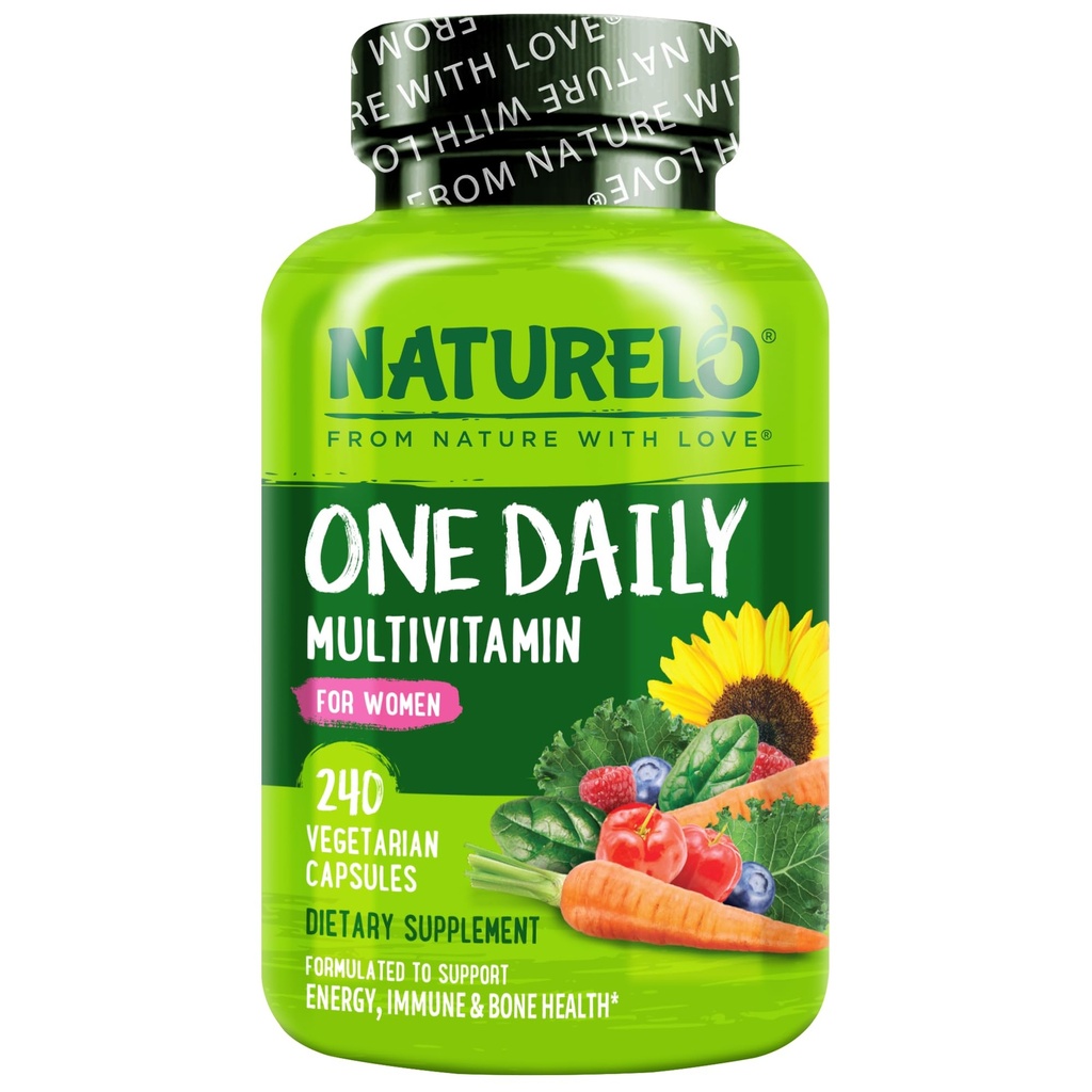 NATURELO en dnevni multivitamin za ženske - energijska podpora - celotna prehranska dopolnila za negovalne lase, kožo, nohte - Non-GMO - brez soje - Gluten Free - 240 Kapsule 