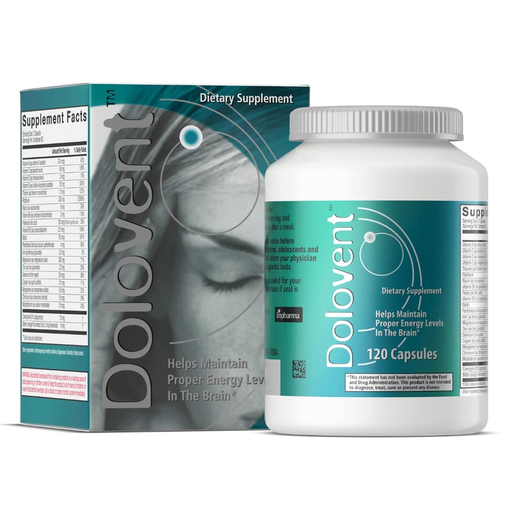 Dolovent - naravni migrena Relief z magnezijem za migrene, vitamin B2 400mg, CoQ10 - prehranska dopolnila za zdravje možganov - 1 steklenica