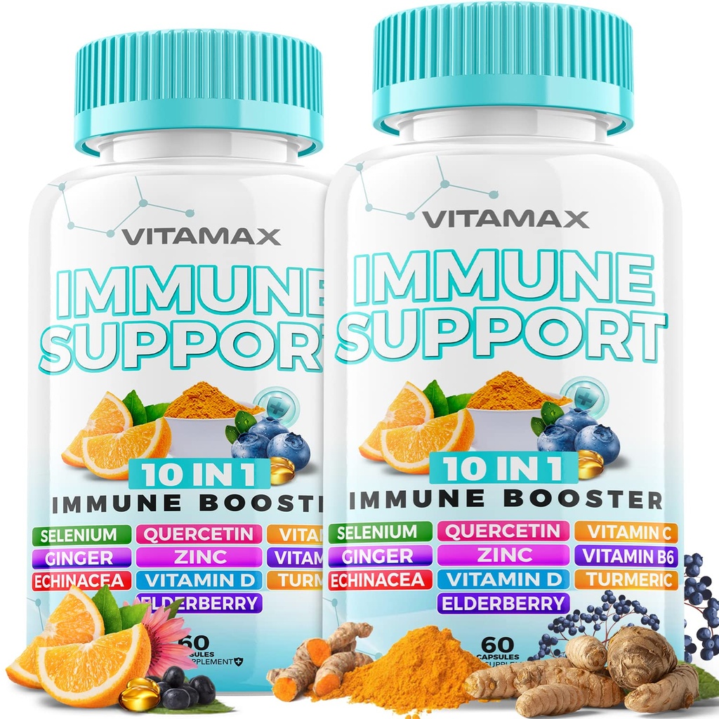 10-v-1 Imunska podpora z bezgavk, D3, Selen, Quercetin, Cink, Vitamin C, Ginger, Kurkumin, B6, Echinacea – Imunska obramba – Izdelano v ZDA (60 Count (Pack of 2))