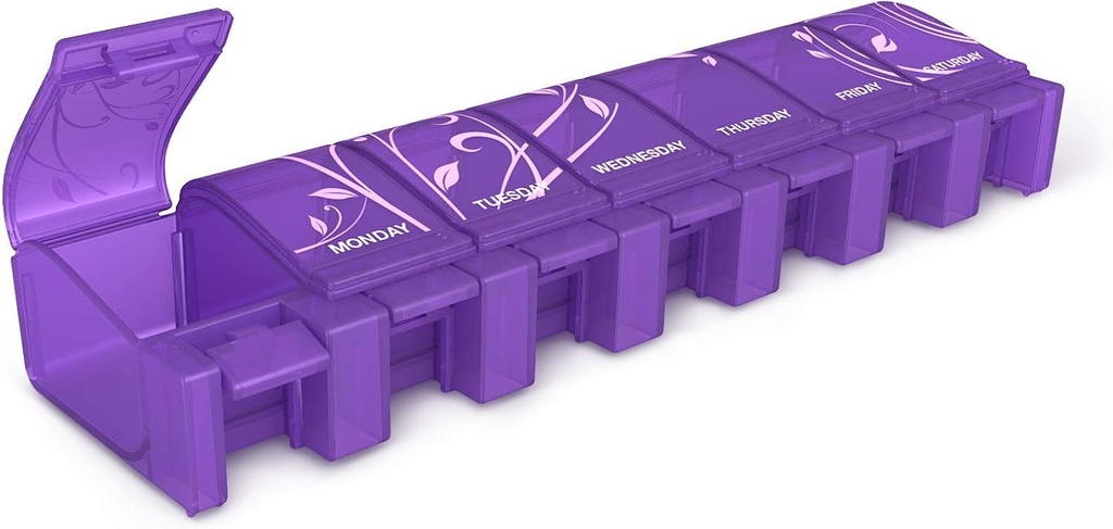 EZY DOSE Soft Touch Weekly (7-Day) Pill Case, Medicine Planner, Vitamin Organizator Box, Daily Planner, XL oddelki, Prijeten in enostaven za uporabo, Označene Lids, Barvni maj Vary, BPA brezplačno