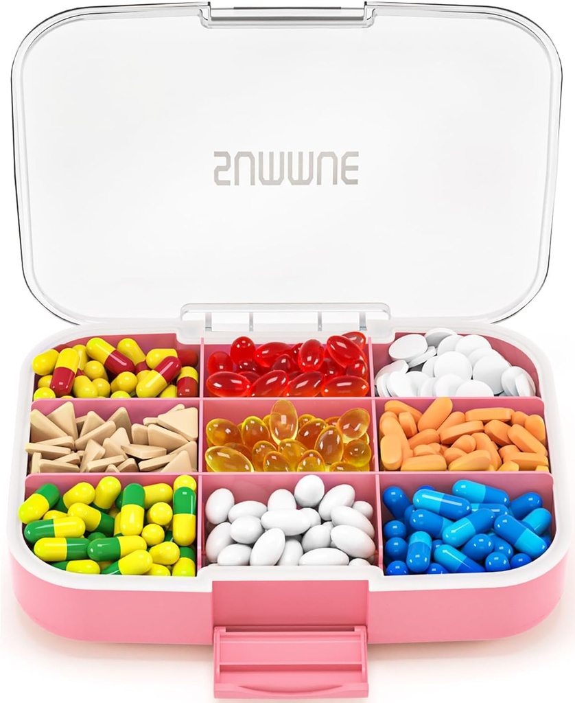 Organizator velike tablete, 9 Kompartmenti Prenosne potovalne tablete Box Case Vlaga dokaz, XL Tablete Vsebnik za vitamine, Cod Jetra olje, Dodatki, Zdravila (Pink)