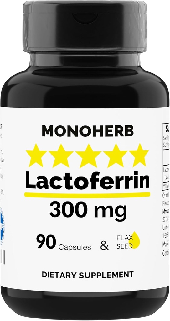MONOHERB Lactoferin 300 mg na kapsulo - 90 vegetarijanskih kapsul - izdelanih v ZDA