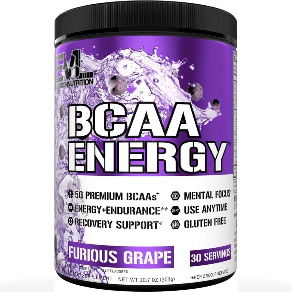 EVL BCAA Aminokisline v prahu - BCAA Energija Pred vadbo Prašek za mišično regeneracijo Lean rast in vzdržljivost - Rehidracija Post Workout recovery pijača z naravnim kofeinom - Besno grozdje