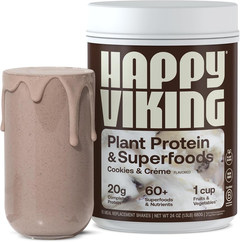 Srečni Viking Piškotki in Cream Rastline Protein Powder, ki jih Venus Williams, 20G beljakovine, Nizki ogljikovi hidrati, Keto, Vegan, Gluten-free, Ne-GMO, Superfoods, Popolna mesna zamenjava, 1 Kanister