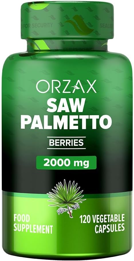 ORZAX prostate dodatek z žago Palmetto Extract 2000 mg za moške - podpora za lase in urin - 120 Veg kapsule - (120-dnevna oskrba)