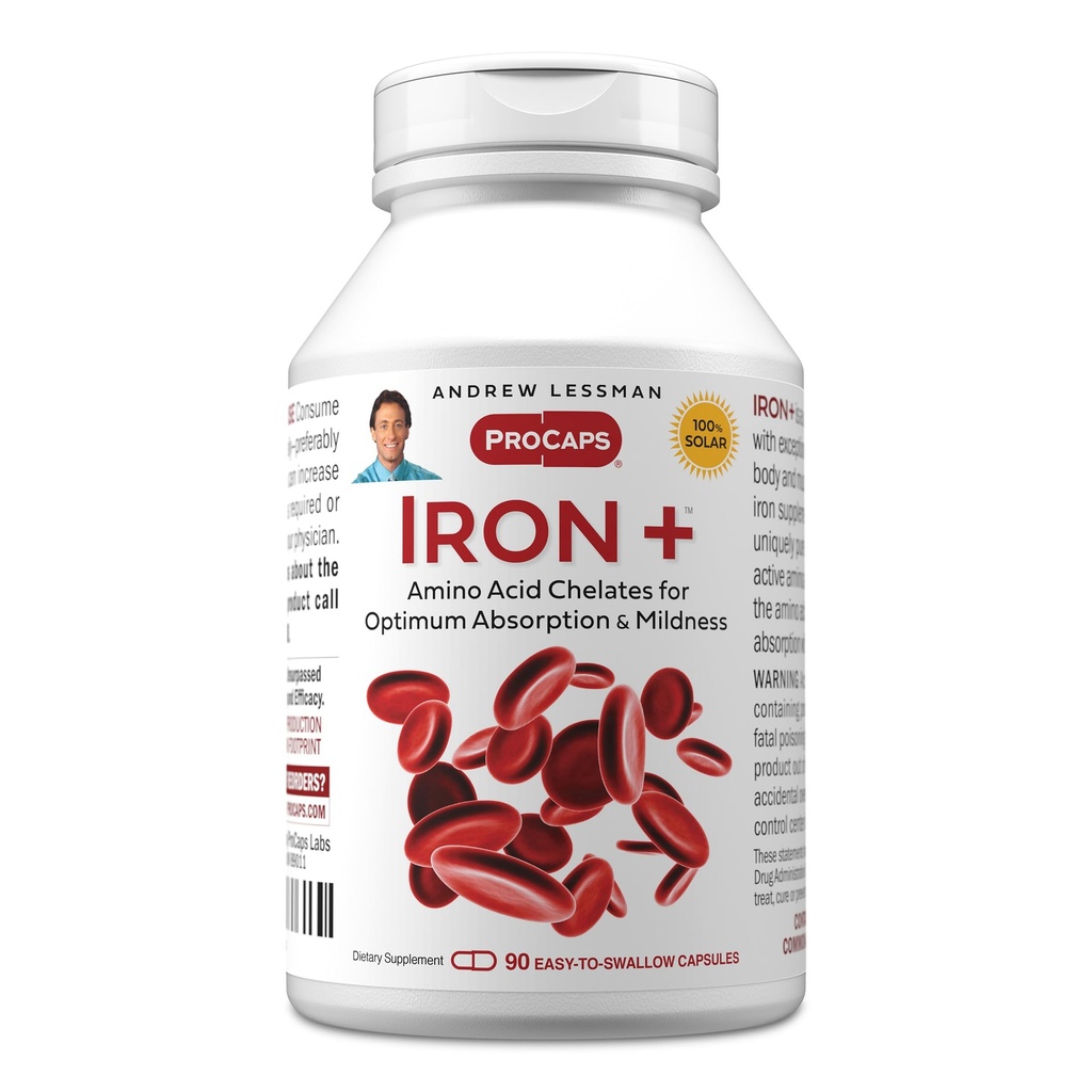 ANDREW LESSMAN Iron Plus 90 Kapsule - 18 mg Železo, 100% celulirano železo za aminokisline (glicinat, aspartat), plus vitamin C za povečano absorpcijo, majhne, enostavne kapsule, brez dodatkov