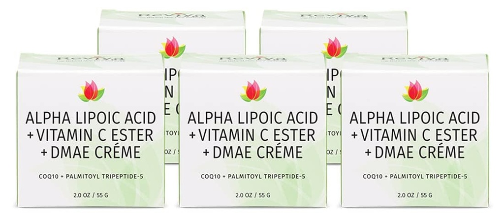 Reviva Labs DMAE krema z alfa lipoično kislino, vitamin C Ester - DMAE Lift in Firm krema za vrat in obraz - Krema za firmanje in vlaženje kože, 5-Pack (2 oz vsak)