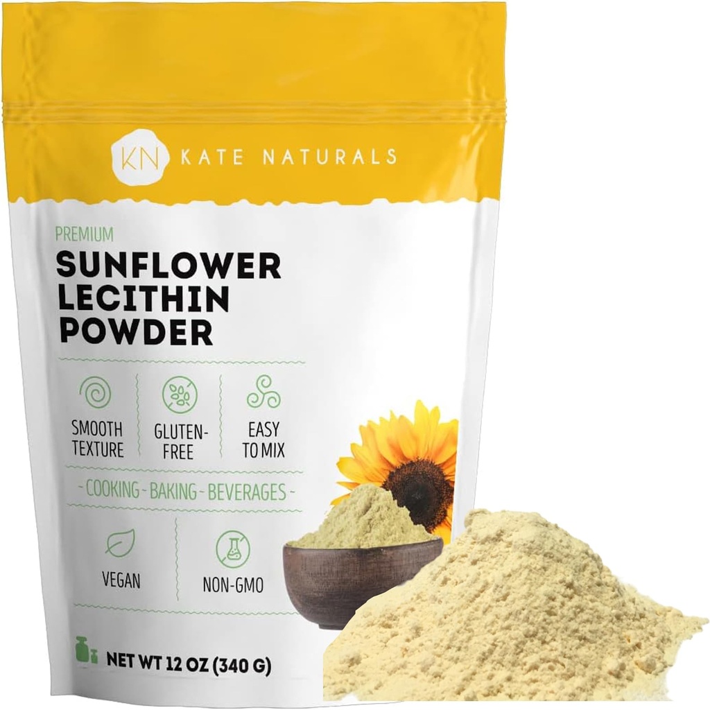 Kate Naturals Solnčni lecitin prašek za peko kruha, žvečilke, kuhanje. Lecitin dodatek za zamašeno mleko Ducts. Nadomestek za sojin lecitin prašek (12oz, Non-GMO)