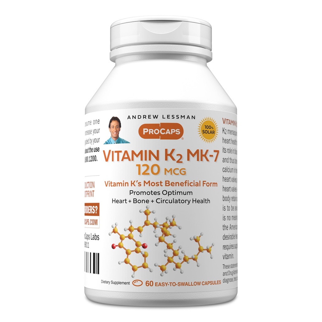 ANDREW LESSMAN Vitamin K2 MK7 120 mcg 60 Softgels - Bistveno za zdravo uporabo kalcija, spodbuja Optimalno okostje, srce in arterijsko zdravje. Brez dodatkov. Majhen, enostaven za požiranje softgels