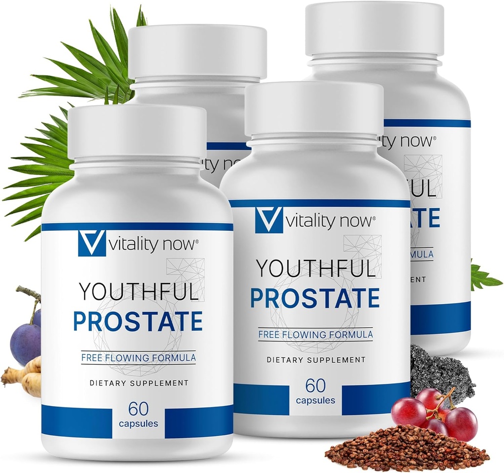 Mladostna prostata -Saw Palmetto za moške, Pospešuje energijo s Panax Ginseng, Antioksidant zaščita, Vitamin E & Lycopen, Spodbuja vitalnost in dobro počutje - Prostata dodatek (Pack z dne 4)