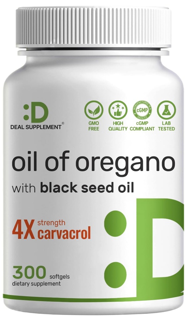 DOPOLNITEV SPREMEMBE Oil of Origano Softgels with Black Seed Oil 300 Count – 30:1 Extract, Active Carvacrol & Thymokinon – Antioksidant Immune Health Support – Rastlinsko, ne-GMO
