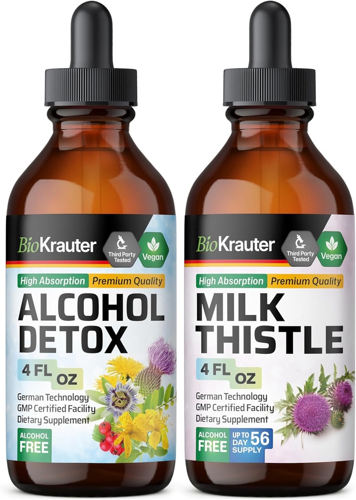 BIO KRAUTER Alkohol Detox Tinkture 4 Fl. Oz. & Milk Thistle Tinkture 4 Fl. Oz.
