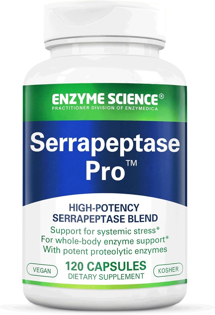 Enzyme Science Serrapeptase Pro, 120 kapsul – dodatek seratiopeptidaze za sinus, imuno-kardiovaskularno podporo