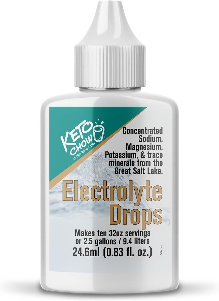 Keto Chow Kapljice za hidracijo elektrolitov - Keto diete in intermitentno tesnjenje - Imunska podpora - Gluten & Sugar Free - Natrijev, Magnezij, Kalij & Trace Minerals - Unflavored - 0,83 fl oz