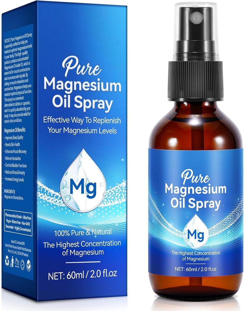 Čisto magnezijevo olje Spray, Organic Magnezij Spray za noge, Topical Magnezij Spray Steklena steklenica, Nurish Koža, Alleviate izguba las, Unclog Pores, 2 fl oz