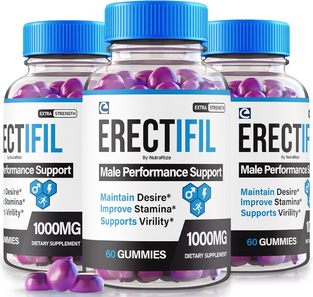 (3 Pack) Erectifil Gumies, Erectifil 1000 MG Gumies, Vsenaravna podpora formule za moške, Premium moški dodatek za splošno zdravje in najvišjo zmogljivost, Erec tifil Gomitas Mnenja (180 Gumies)