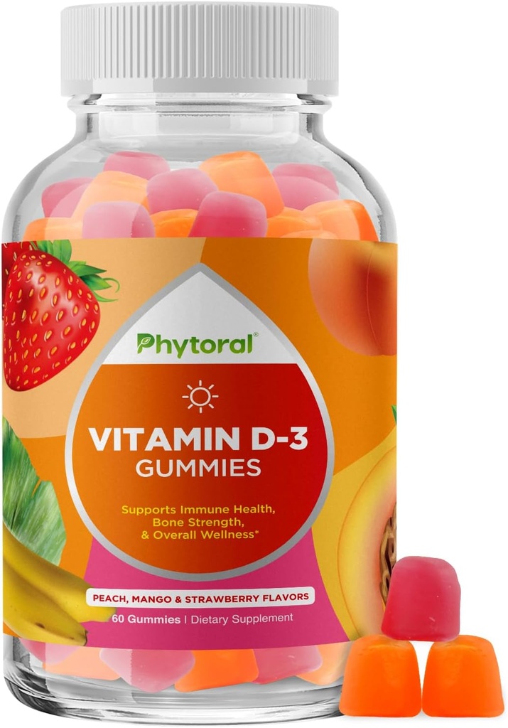 Žvečljivi vitamin D Gumiji za odrasle - Delicious Daily Vitamin D3 Gumies with D3 2000IU per Serving - Gluten in želatina brez GMO Gummy za podporo odraslih imunitete (1 mesec)