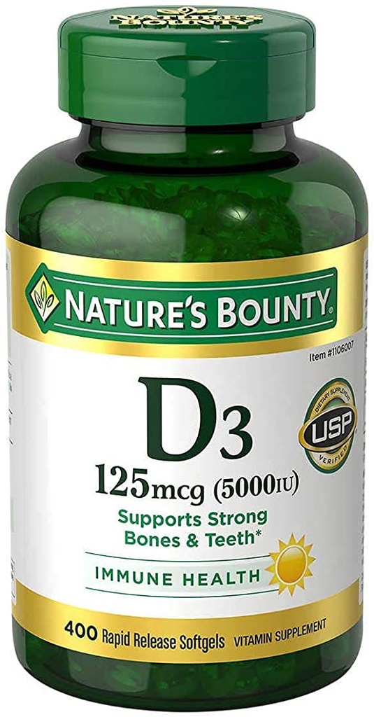 Bounty Immune Health Vitamin D3 5000 iu, hitro sproščanje 400 Softgels