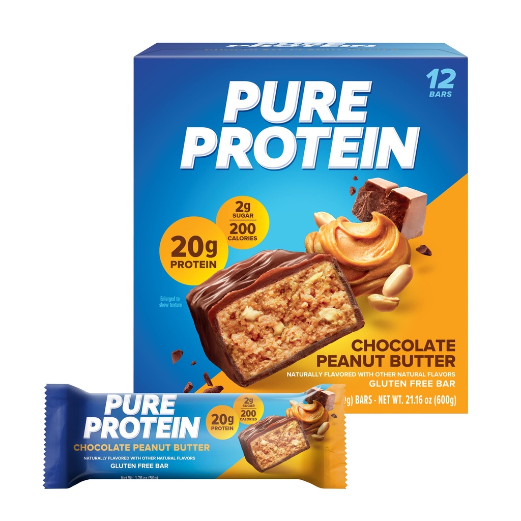 Čiste beljakovinske čokolade, visoke beljakovine, hranilni prigrizki za podporo energije, nizkega sladkorja, brez glutena, čokoladno arašidovo maslo, 1,76oz, 12 Število (Packaging May Vary)