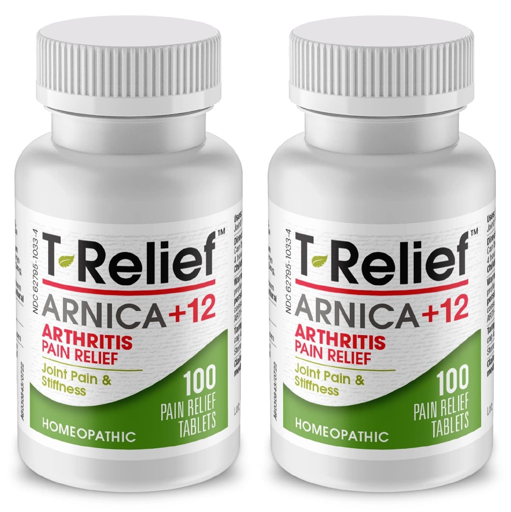 T-relief Dodatna moč Artritis Arnica +12 Bolečina Olajšanje naravnih zdravil Pomoč Zmanjšajte občutljivost Bolečine in bolečine v sklepih Seveda - 100 tablet (2 paket)