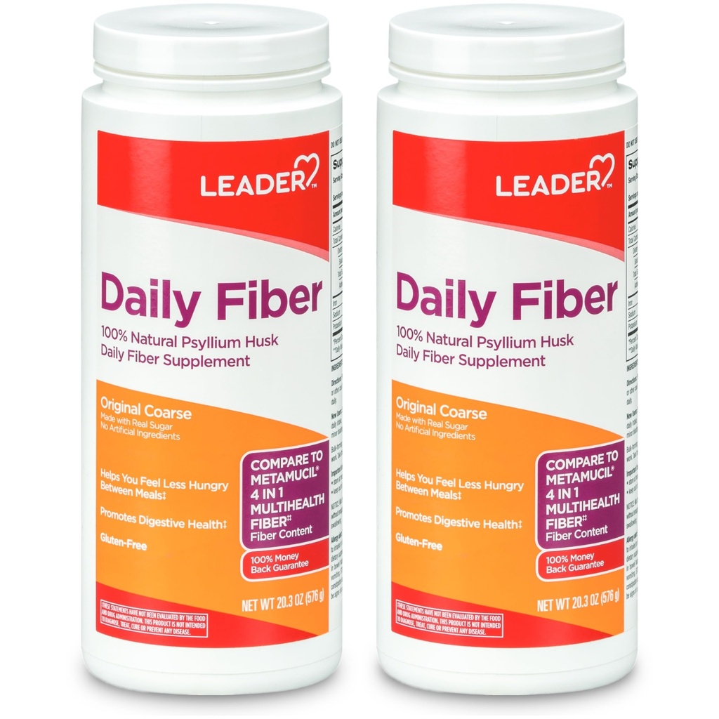LEADER Psylium Husk Powder Supplement 4-v-1 Fiber za digestivno zdravje, rastlina na osnovi 100% naravni Psylium Husk vsak dan Fiber, Gluten prost, Non-GMO, Primerjaj z Metamucil 20.3 OZ (Pack z 2)